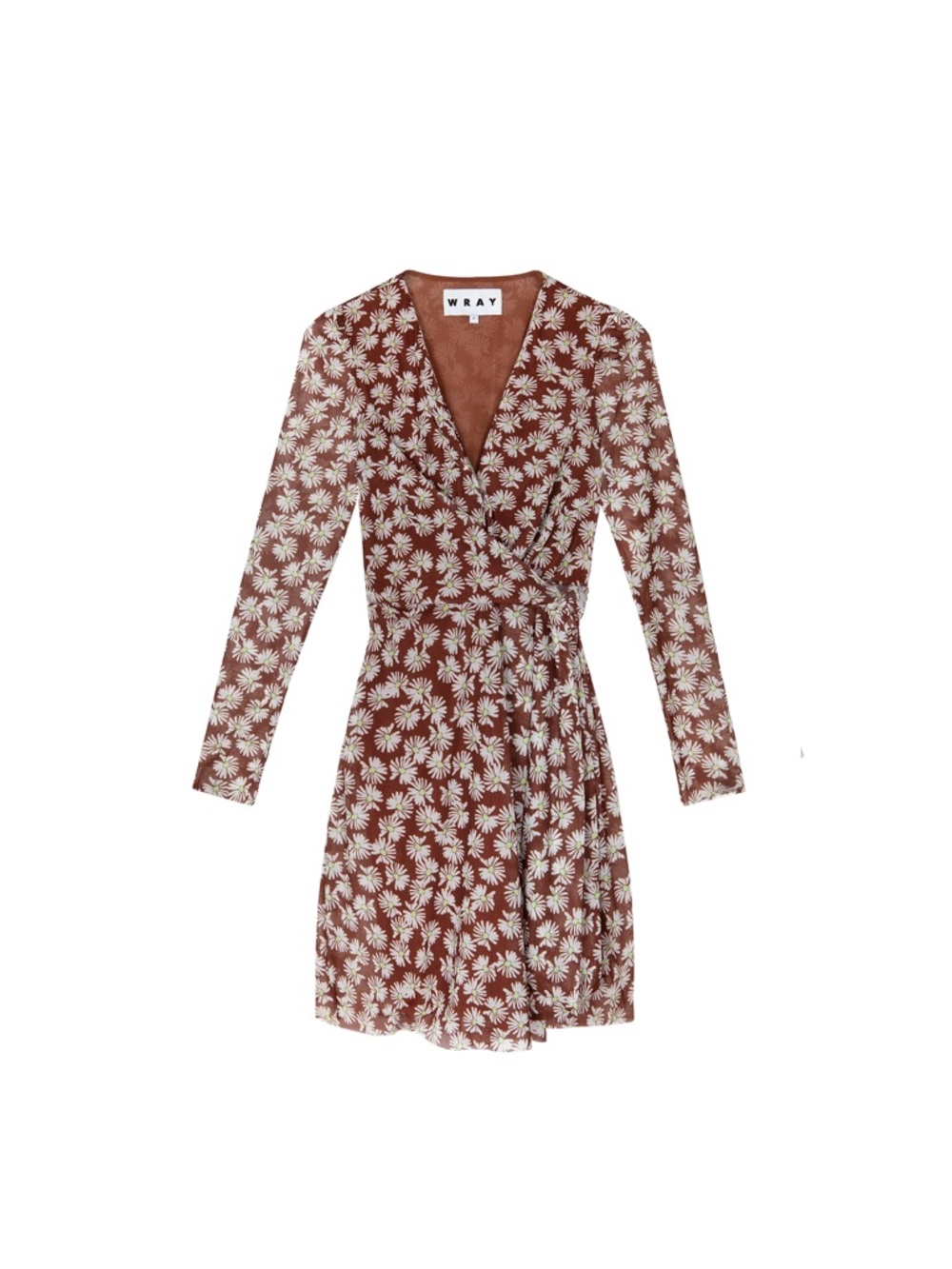 Brown Floral Daisy Print Wrap Dress - Picture 3 of 6